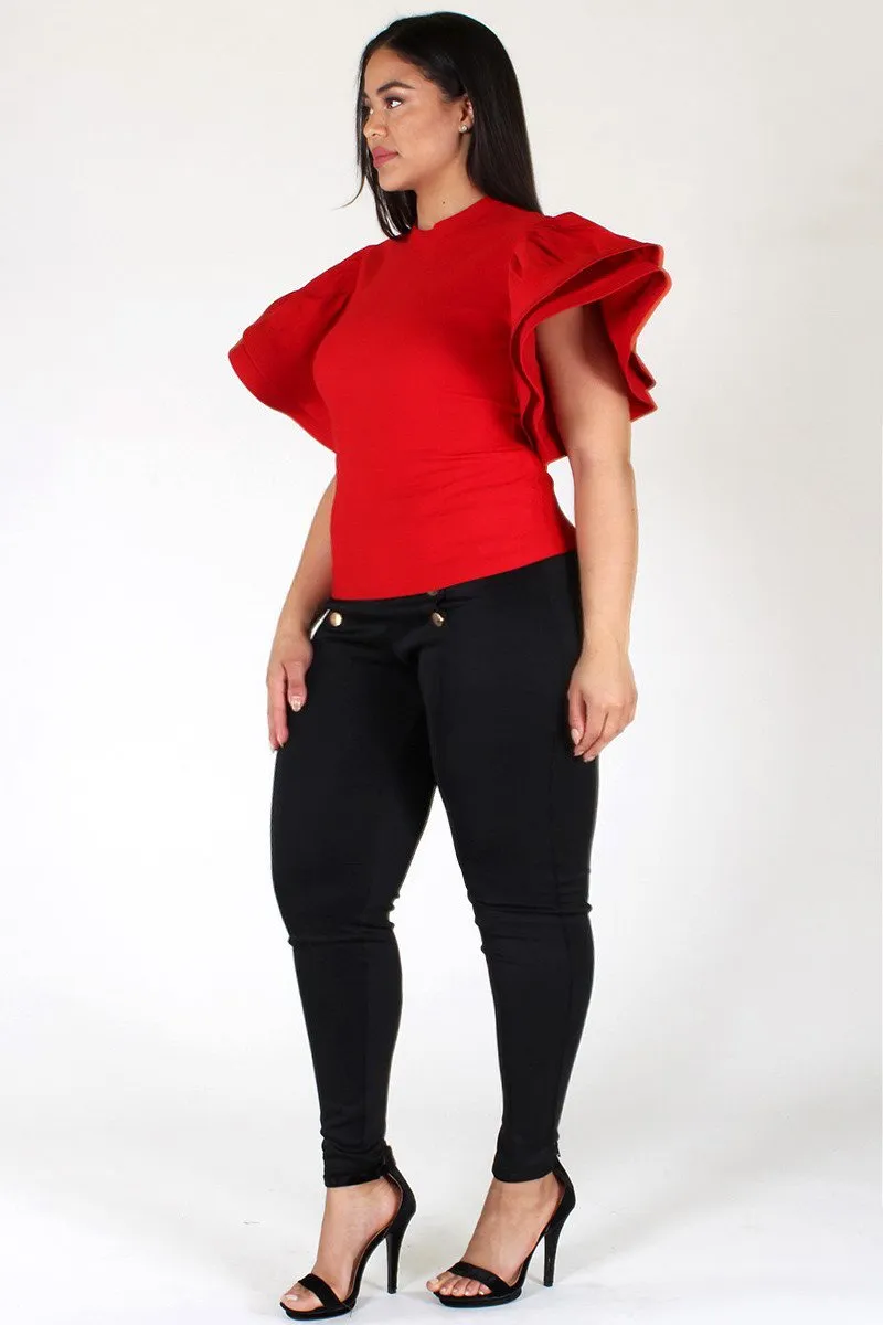 Plus Size SUPER TECHNO Glam Ruffled Sleeve Top