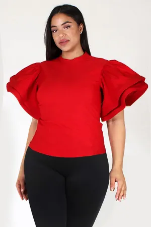 Plus Size SUPER TECHNO Glam Ruffled Sleeve Top