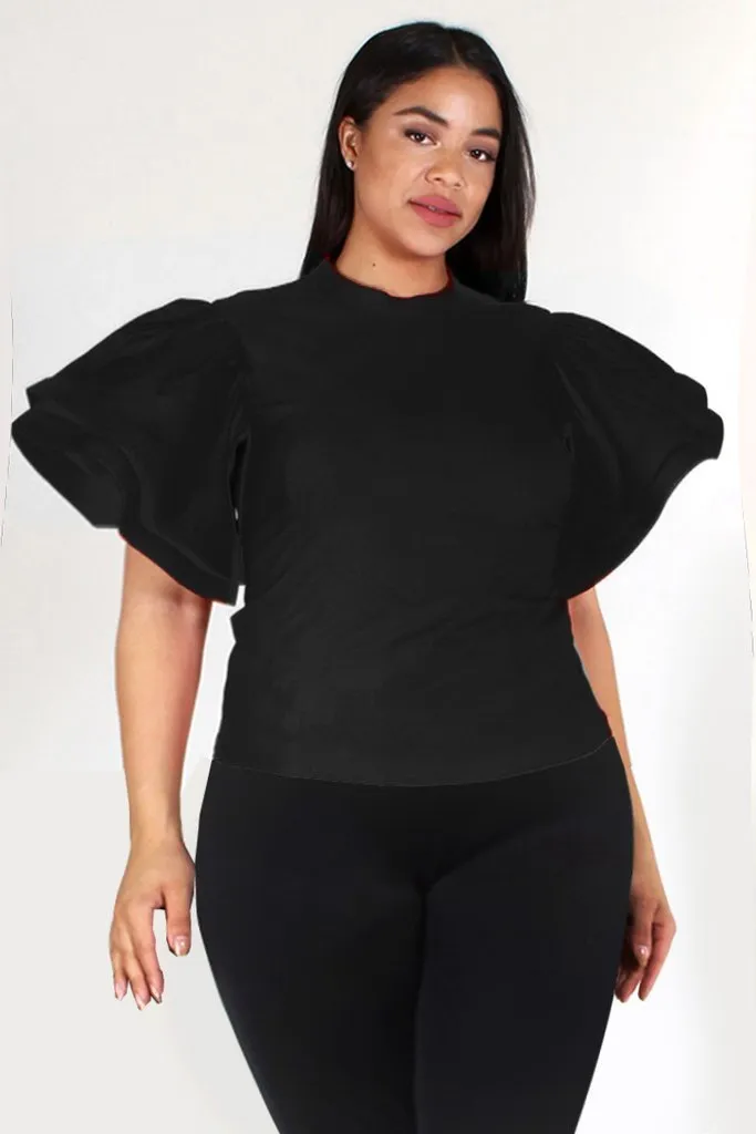 Plus Size SUPER TECHNO Glam Ruffled Sleeve Top