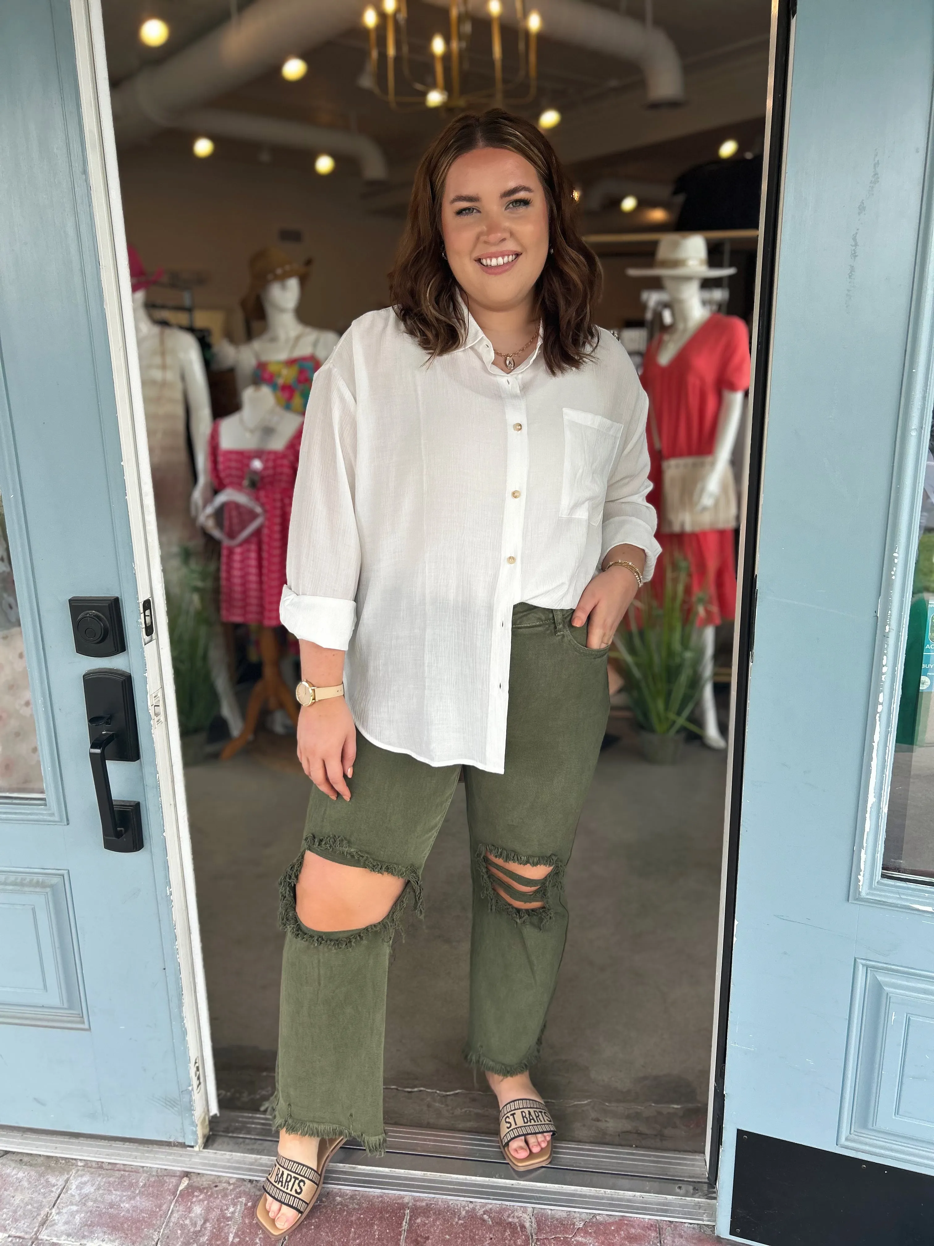 PLUS TEXTURED BUTTON DOWN TOP