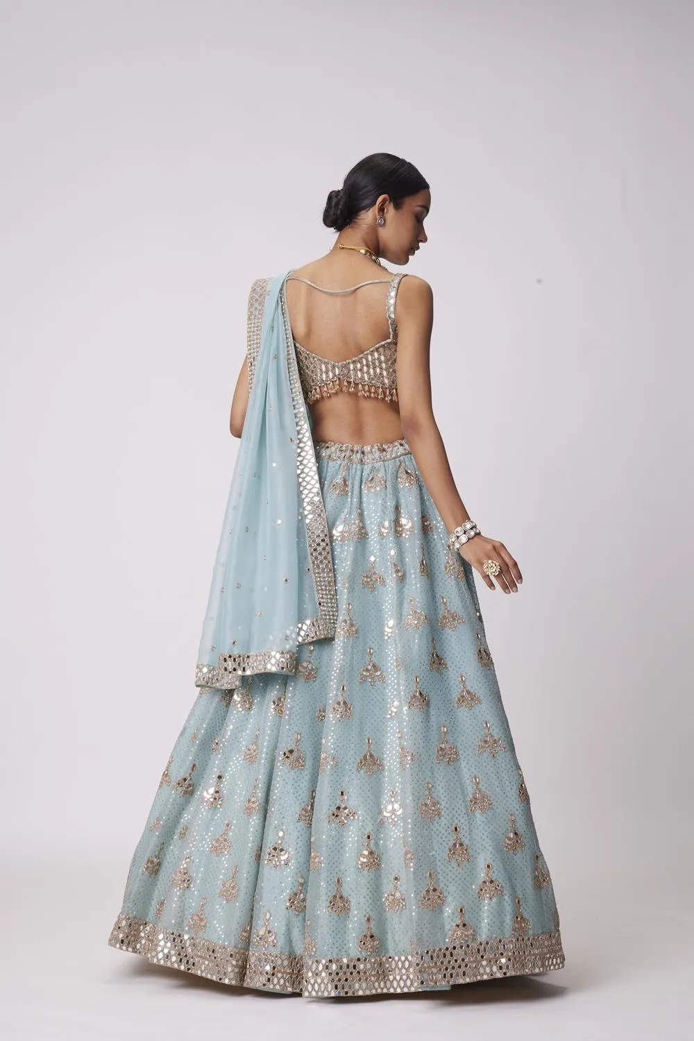 Powder Blue Organza Sequin Embroidered Lehenga Set