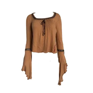 Prada Tan Ruffled Long Sleeve Top