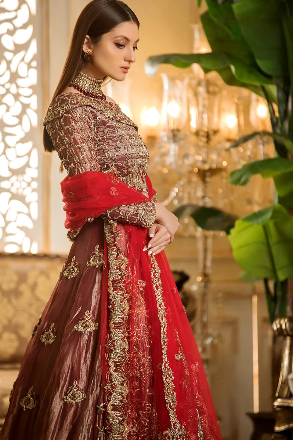 Premium Red Raw Silk Indian Bridal Wear Lehenga Choli