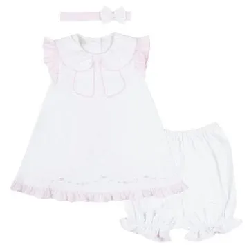 Pretty Originals Bow & Embroidery Dress with Bloomer Pants & Headband