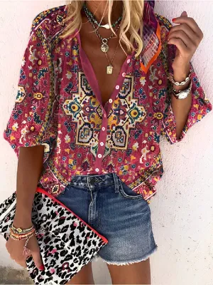 Prettybeautie Printed Button-Front Shirt