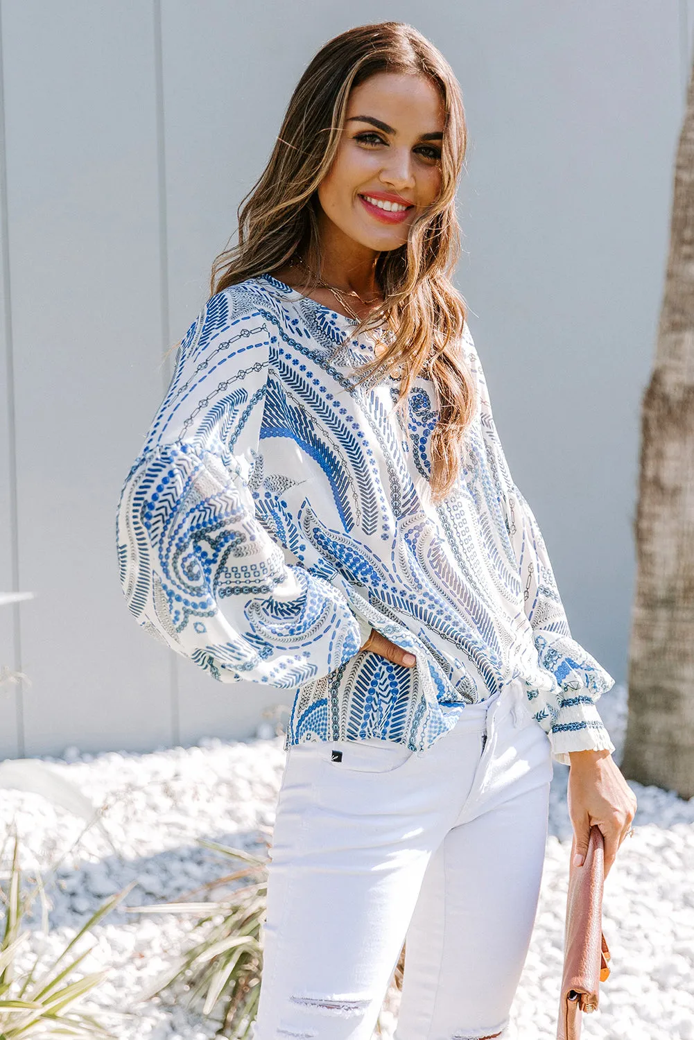 Printed Lantern Sleeve Top