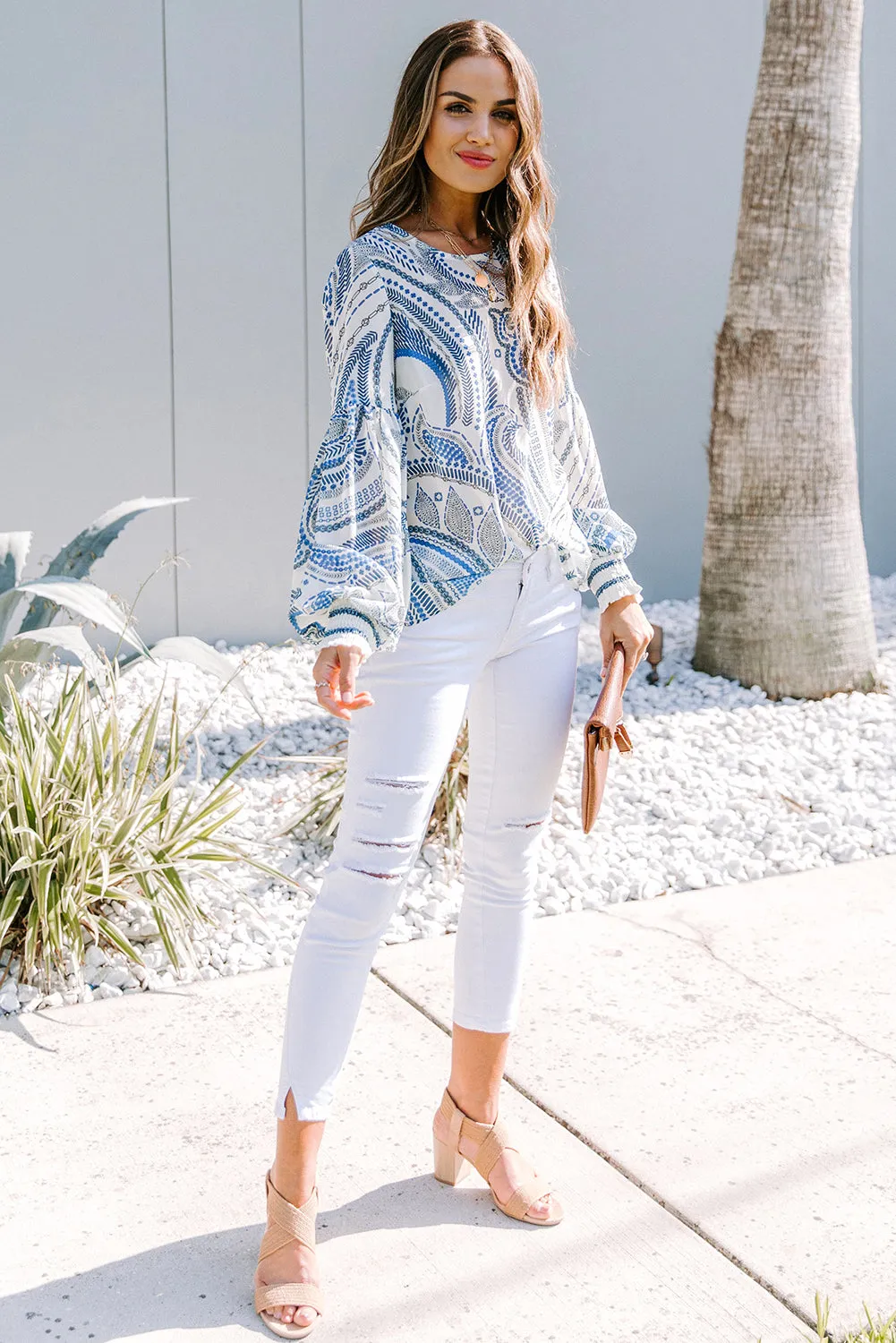 Printed Lantern Sleeve Top