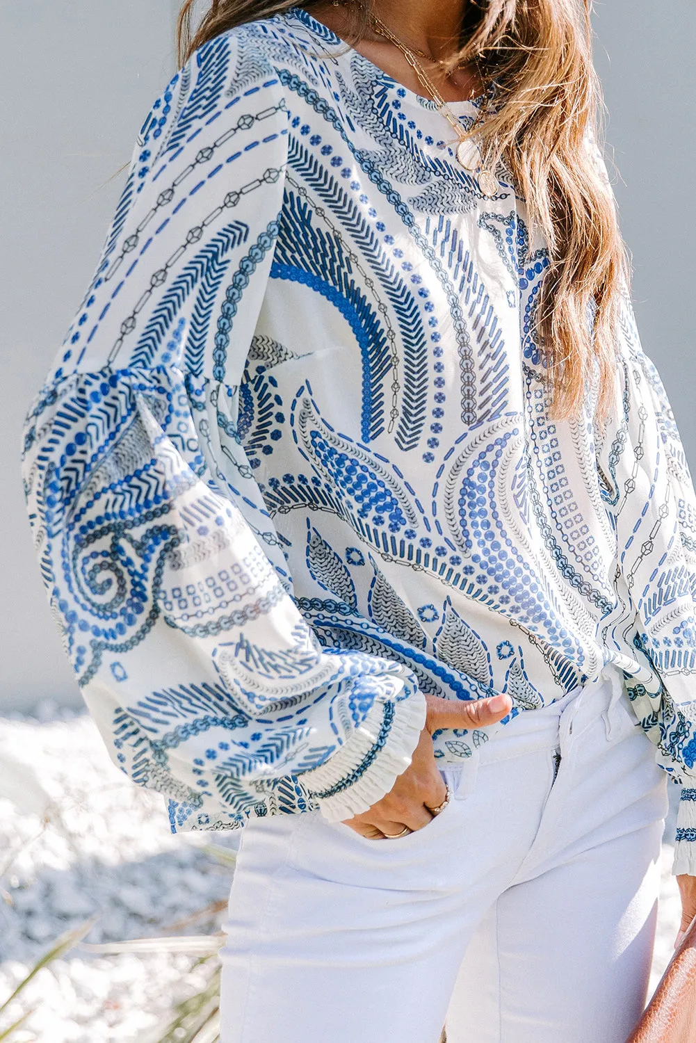 Printed Lantern Sleeve Top