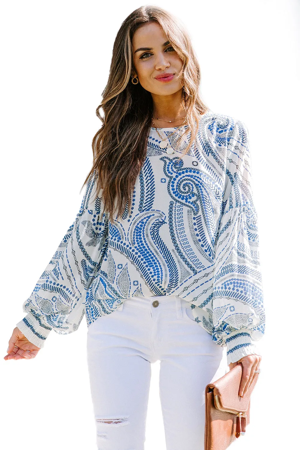 Printed Lantern Sleeve Top