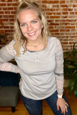 Printed Long Sleeve Henley Top