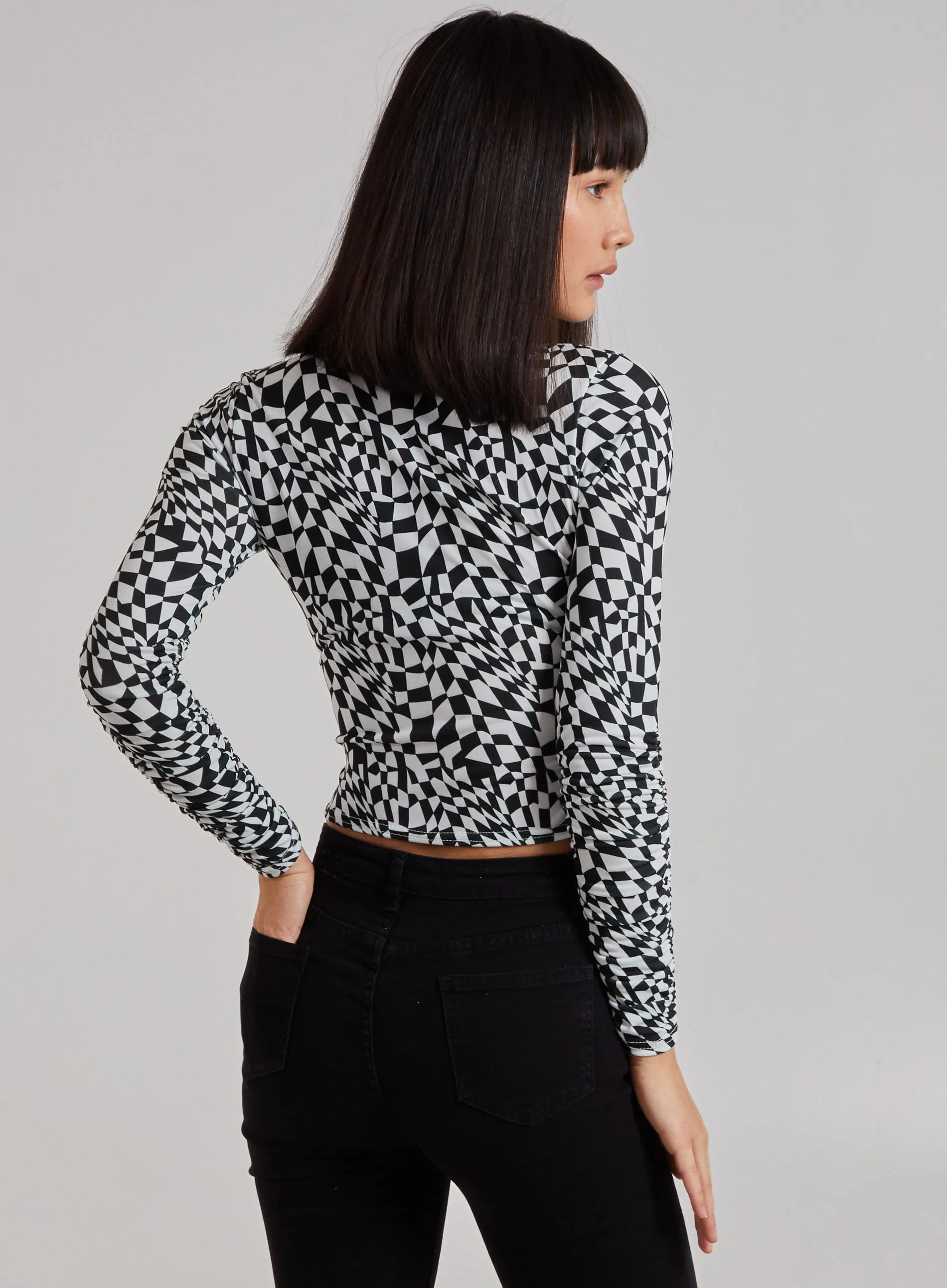 Printed Long Sleeve Keyhole Top