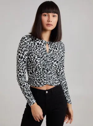 Printed Long Sleeve Keyhole Top