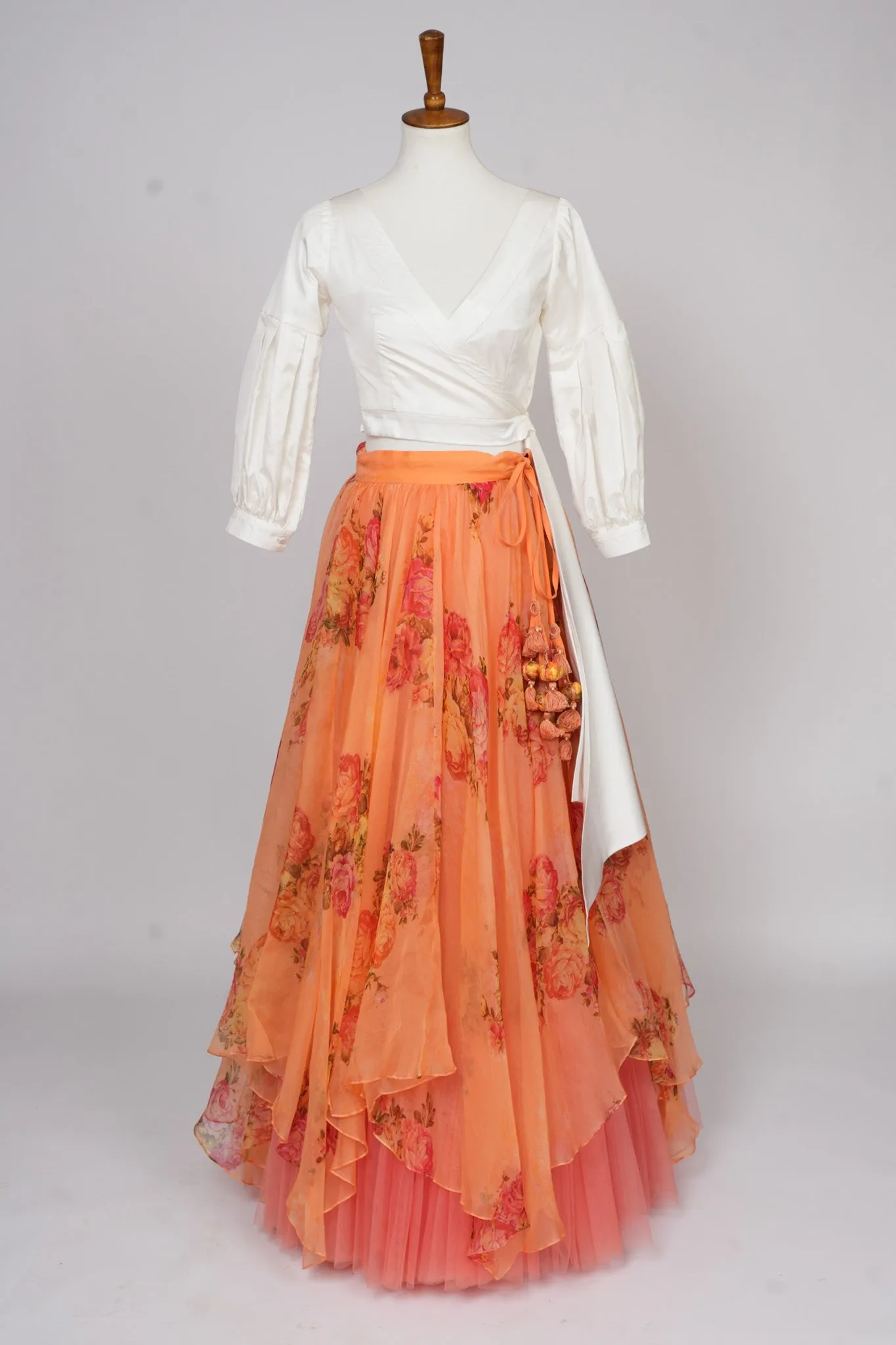 Printed Organza Lehenga with crop top