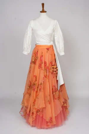 Printed Organza Lehenga with crop top