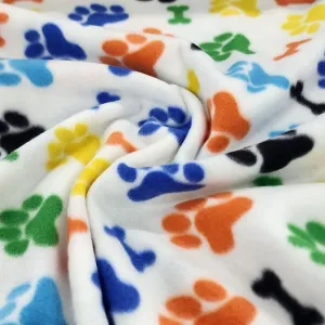 Printed Polar Fleece Fabric 150 cm Paws White