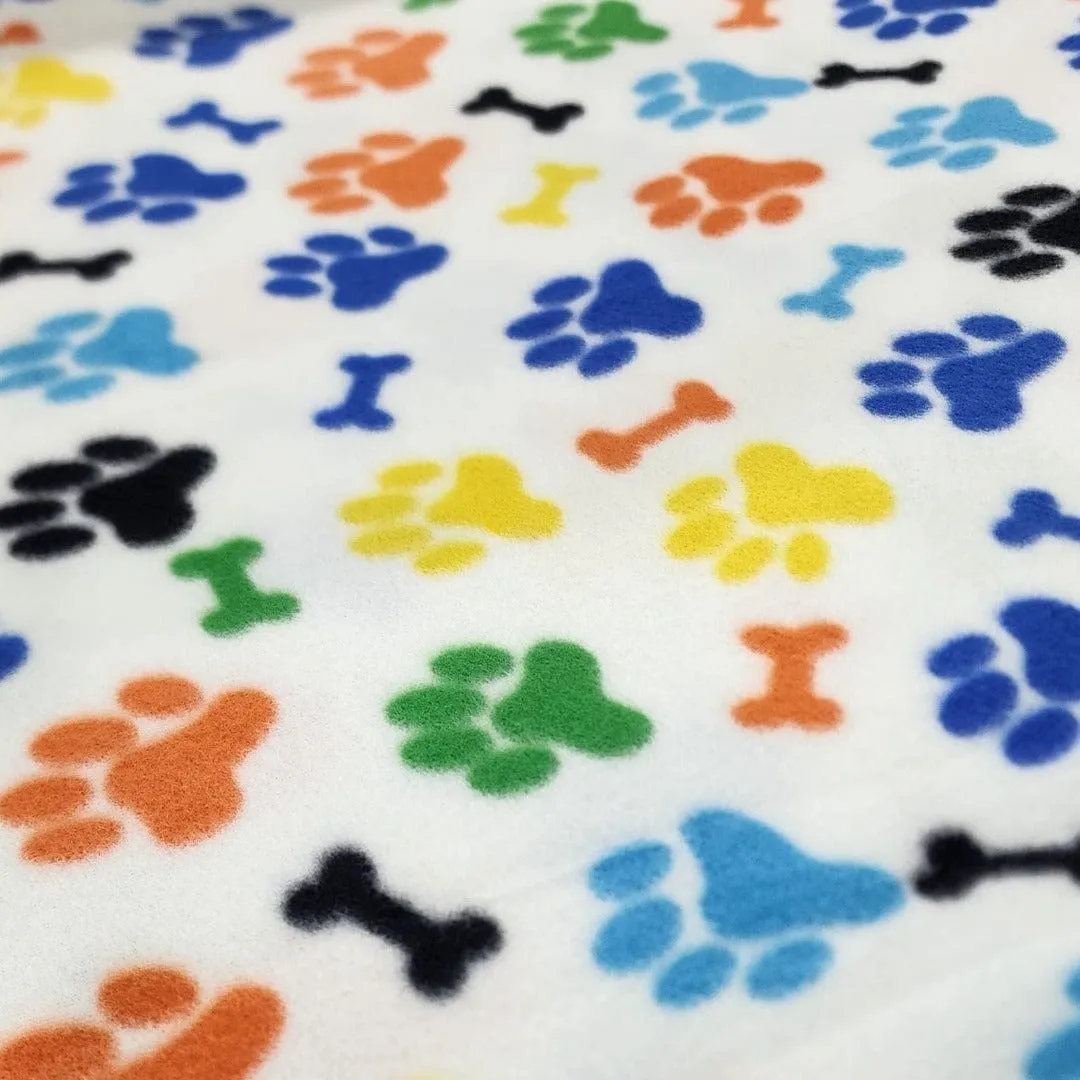Printed Polar Fleece Fabric 150 cm Paws White