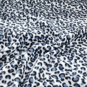 Printed Polar Fleece Fabric 150 cm White/Blue Leopard