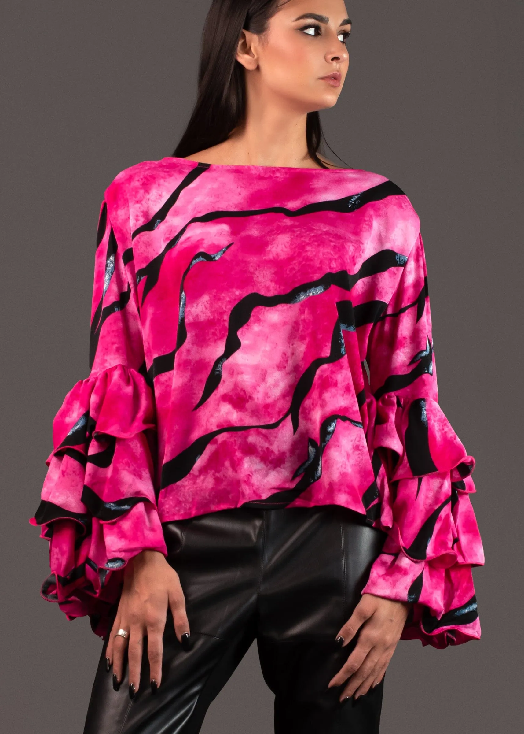 Printed Ruffle Sleeve Top