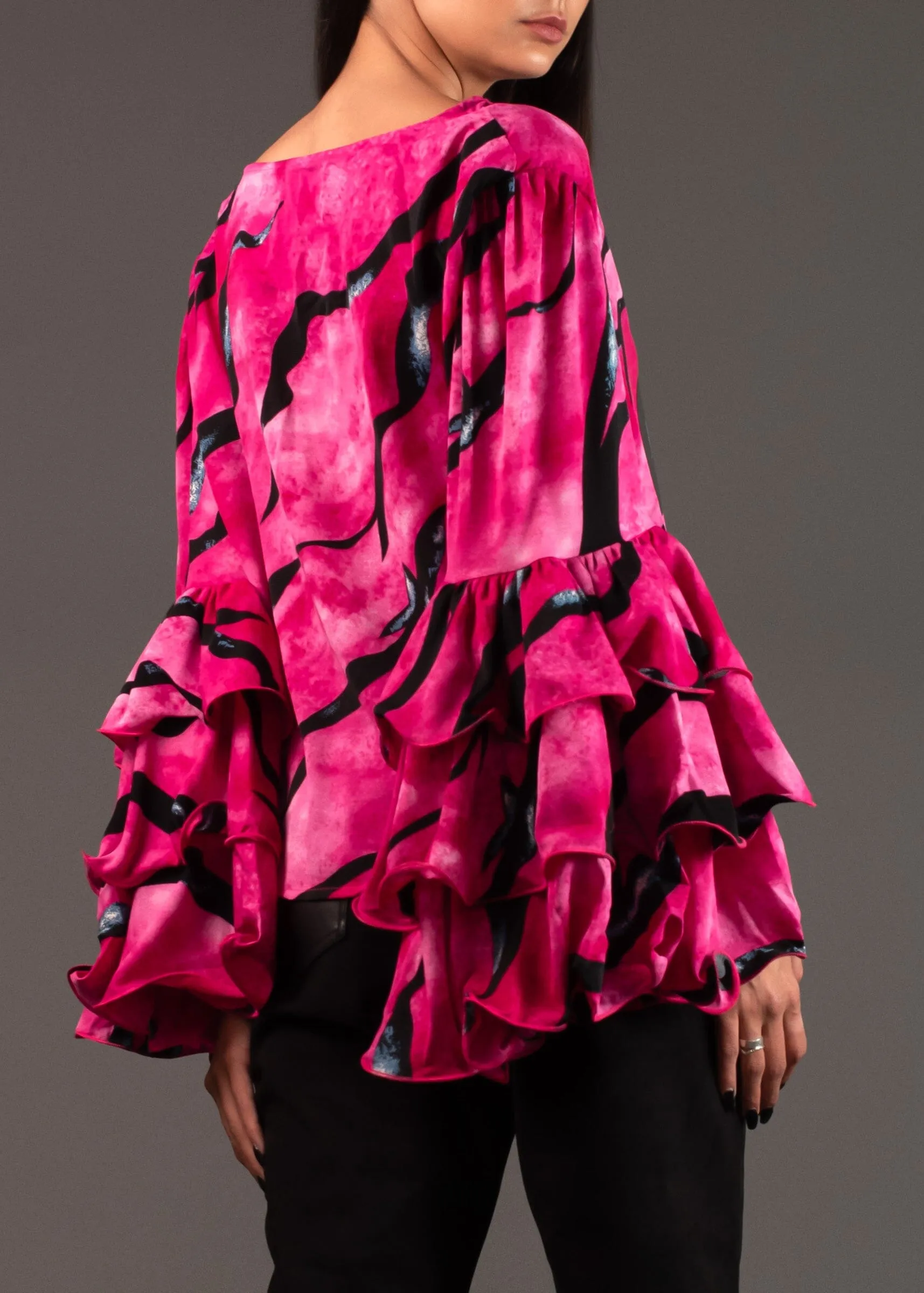Printed Ruffle Sleeve Top