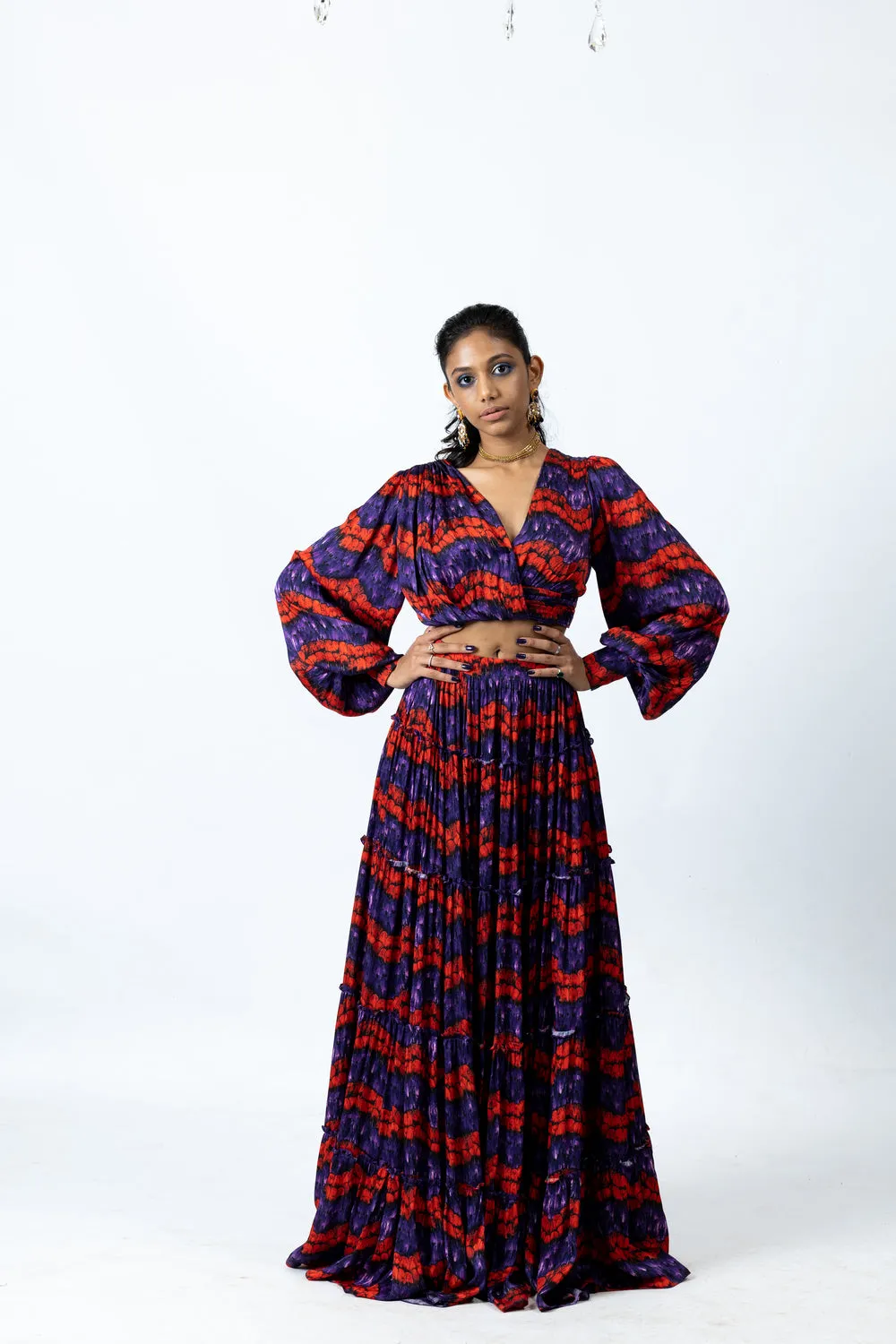 Printed Top with Pleated Skirt