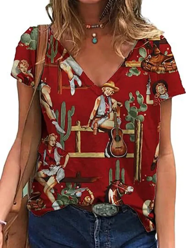 Printed V-Neck Tee