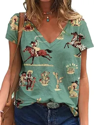 Printed V-Neck Tee