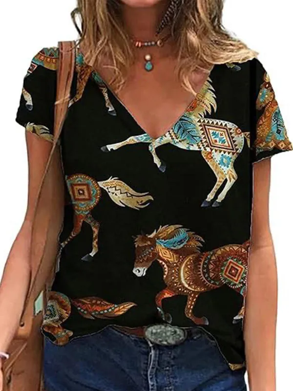 Printed V-Neck Tee