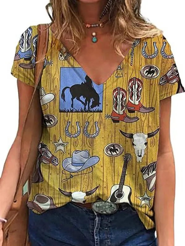 Printed V-Neck Tee