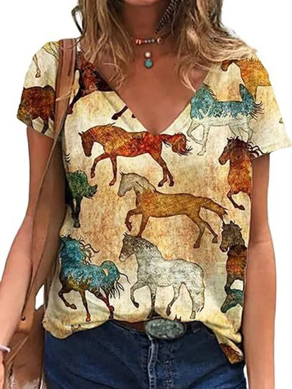 Printed V-Neck Tee