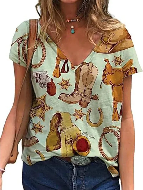 Printed V-Neck Tee