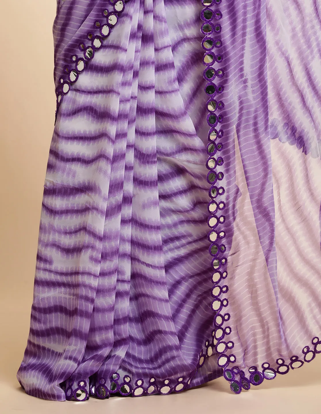 Pure Georgette Leheriya Mirror Work Saree