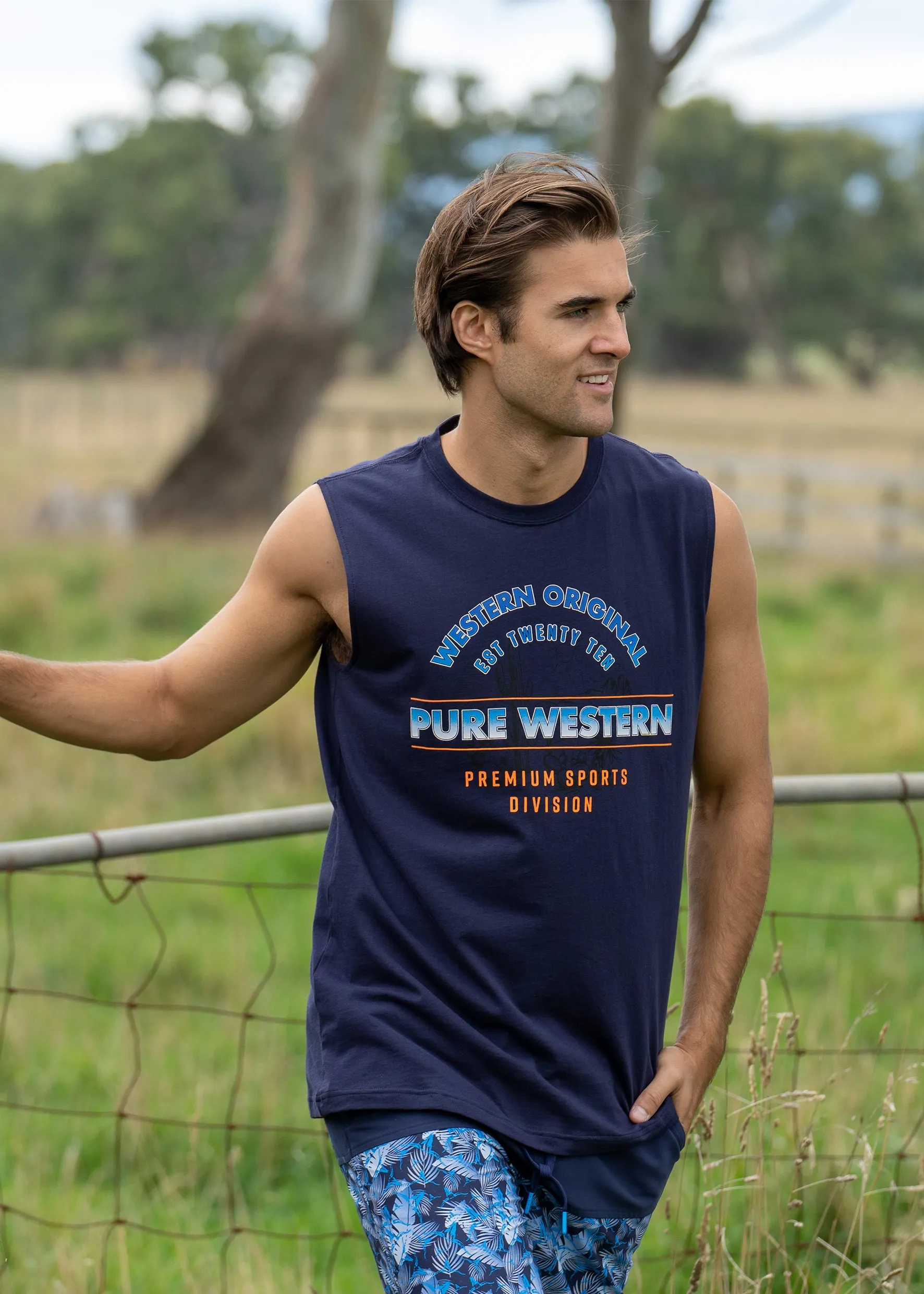 Pure Western Louis Mens Muscle Tank Top Navy