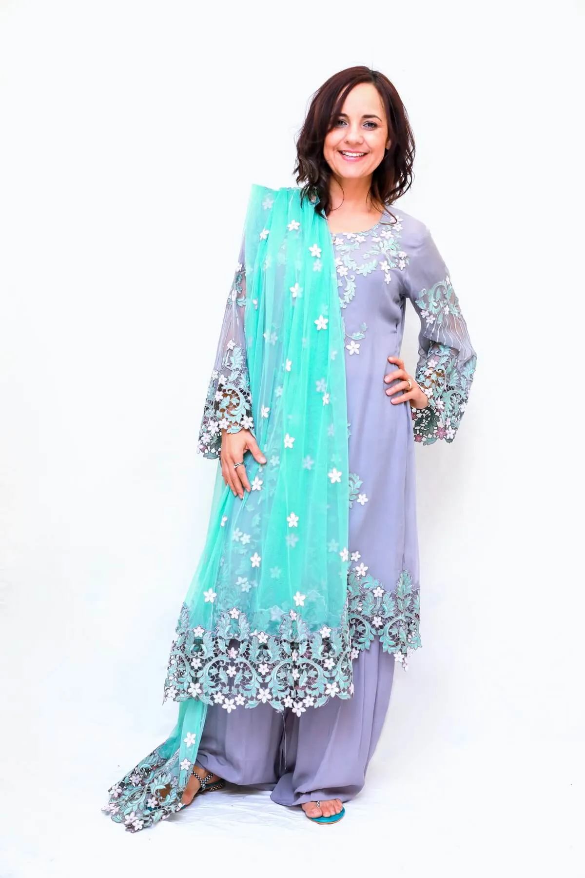 Purple Chiffon Sequenced Embroidery Suit - Salwar Kameez