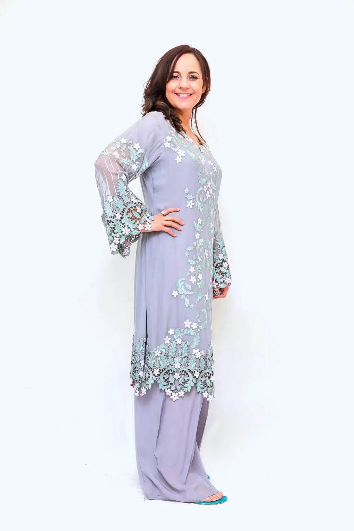 Purple Chiffon Sequenced Embroidery Suit - Salwar Kameez
