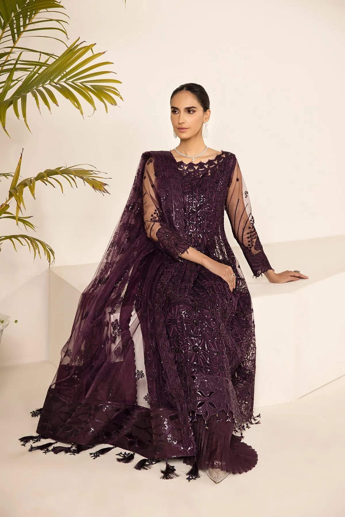 Purple Net Embroidered Pakistani Salwar Kameez Dupatta Suit