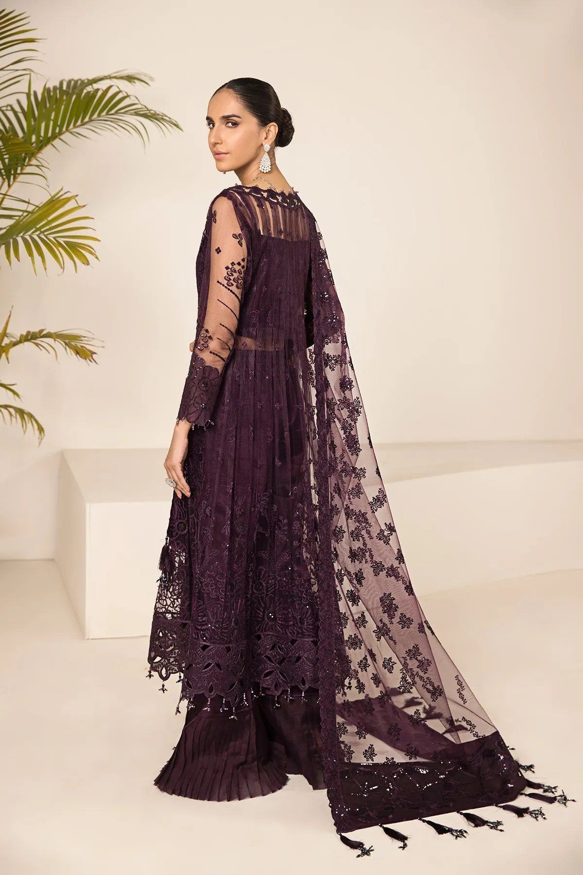 Purple Net Embroidered Pakistani Salwar Kameez Dupatta Suit