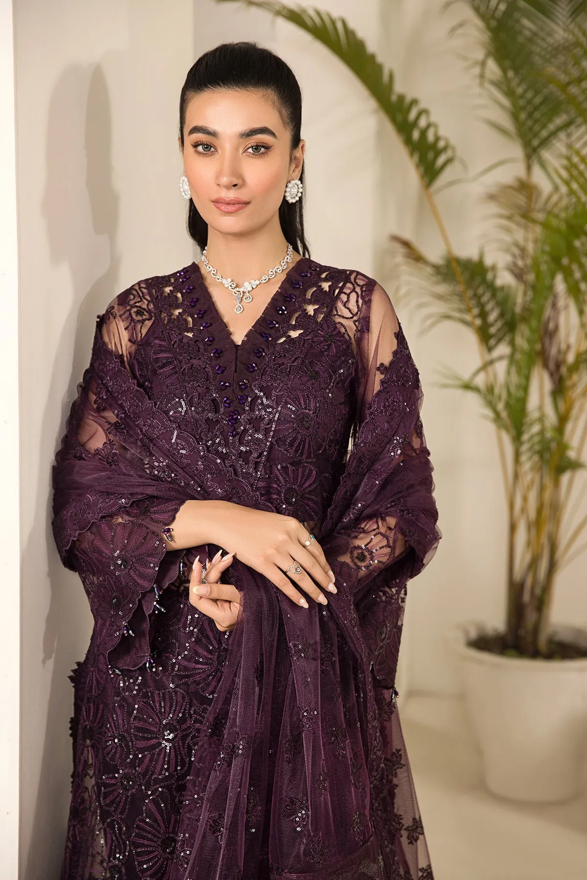 Purple Net Embroidered Pakistani Salwar Kameez Dupatta Suit