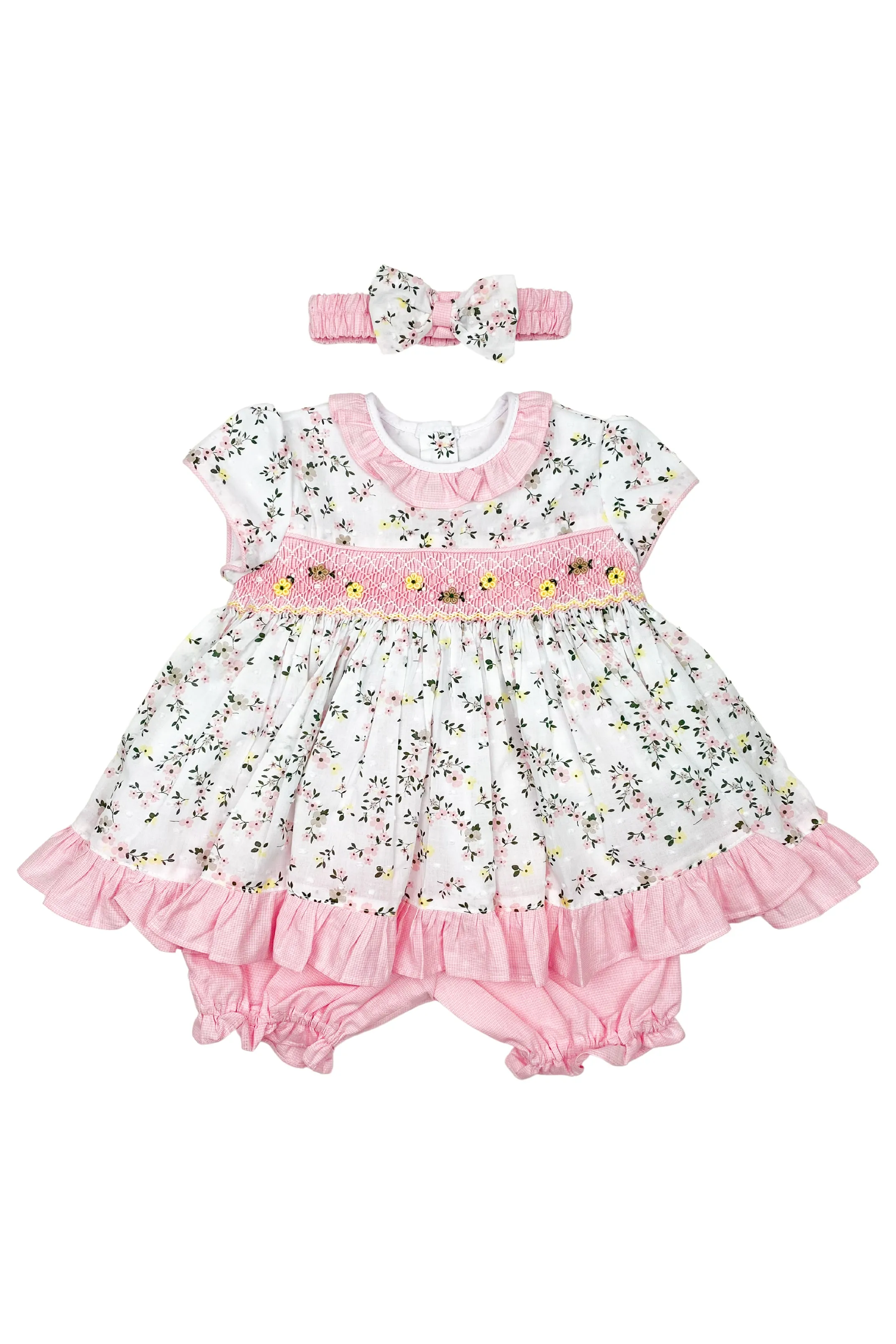 "Veronica" Pink & Lemon Floral Smocked Dress Set