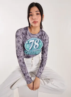 Racer Washed Printed Long Sleeve Top
