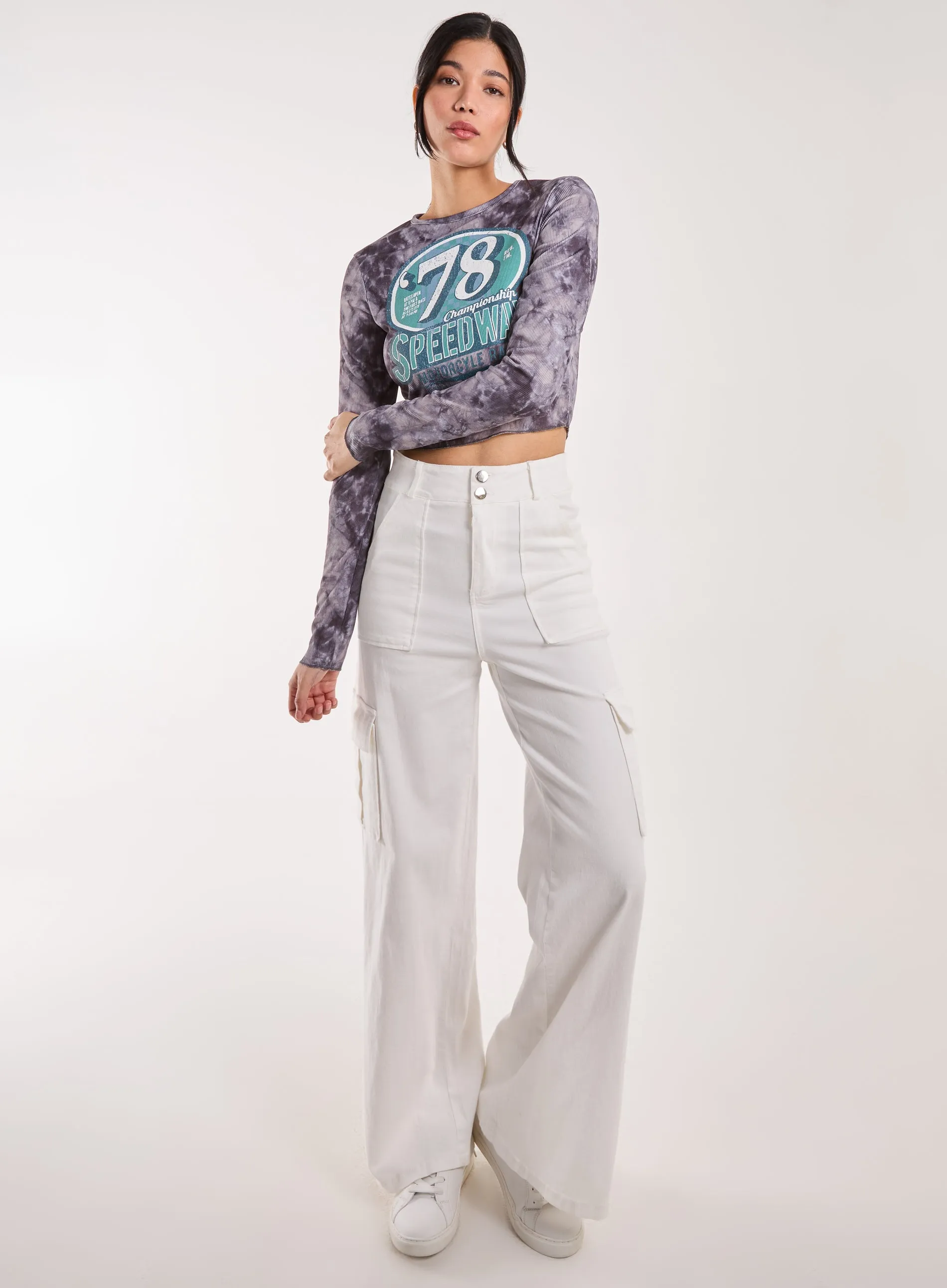 Racer Washed Printed Long Sleeve Top