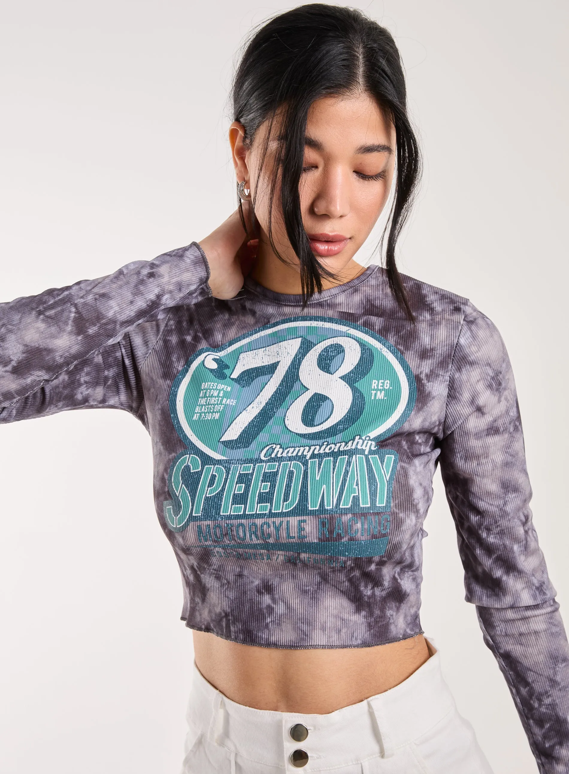 Racer Washed Printed Long Sleeve Top