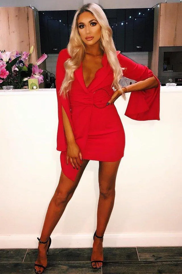 Red Blazer Dress with Ring Belt Detail - Emilie