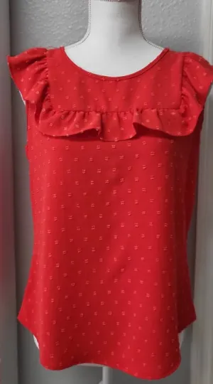 Red Blouse with low back and ruffled sleeves