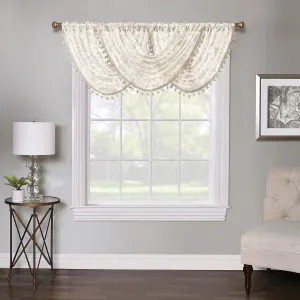 Regal Home Lombardi Floral Rod Pocket Waterfall Valance White 58 x 38