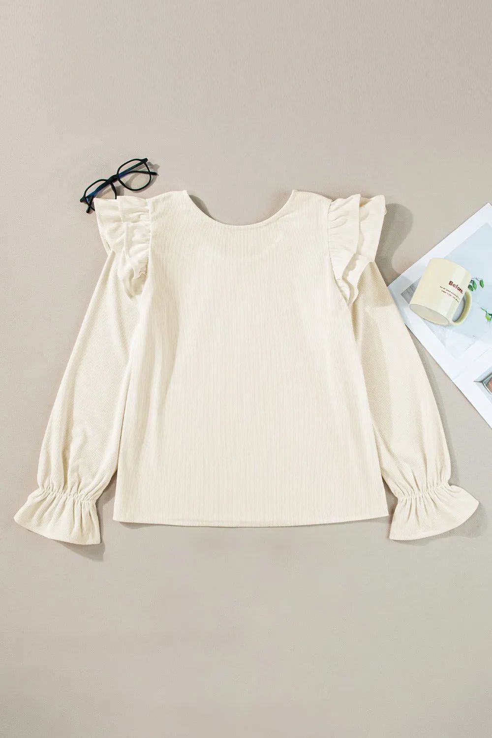 Reya Ruffled Round Neck Flounce Sleeve Top