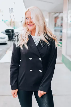 Rhinestone Fringed Blazer - Black