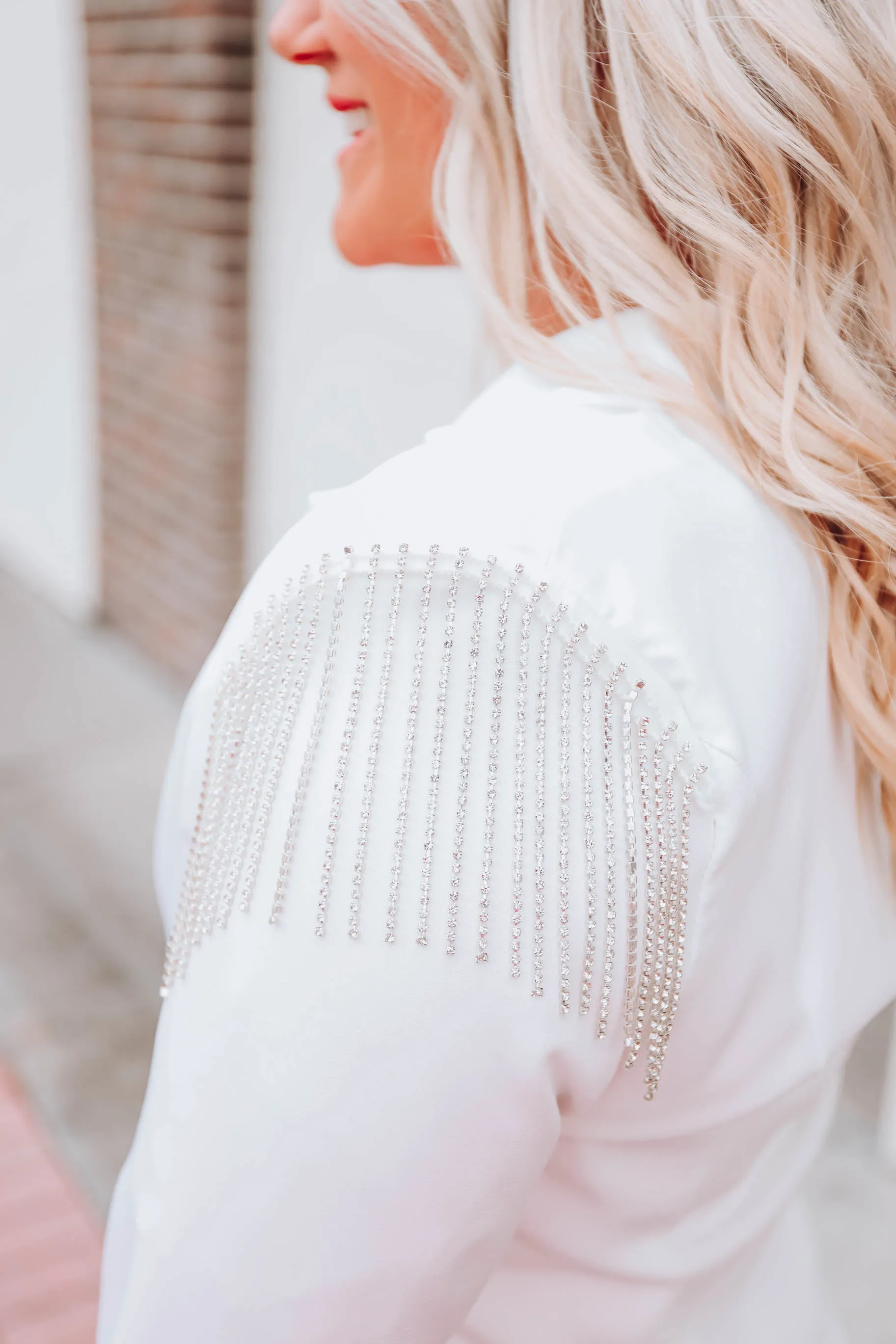 Rhinestone Fringed Blazer - White