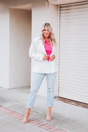 Rhinestone Fringed Blazer - White