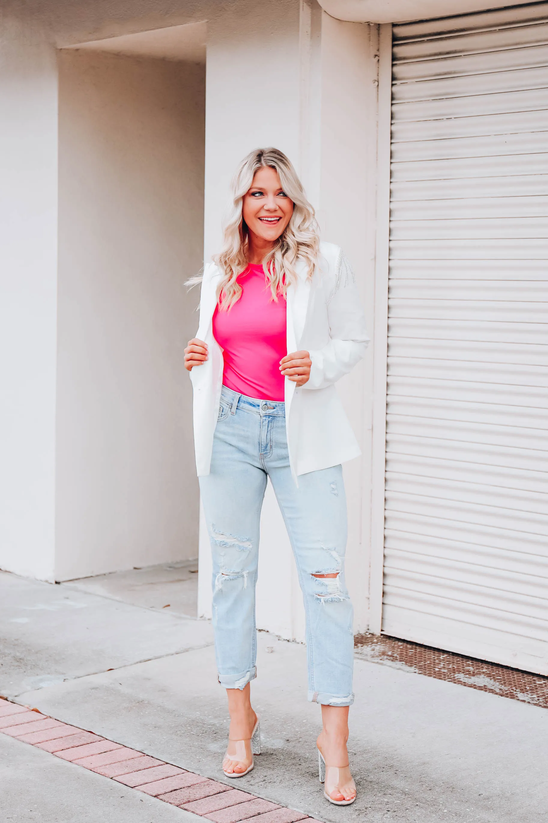 Rhinestone Fringed Blazer - White