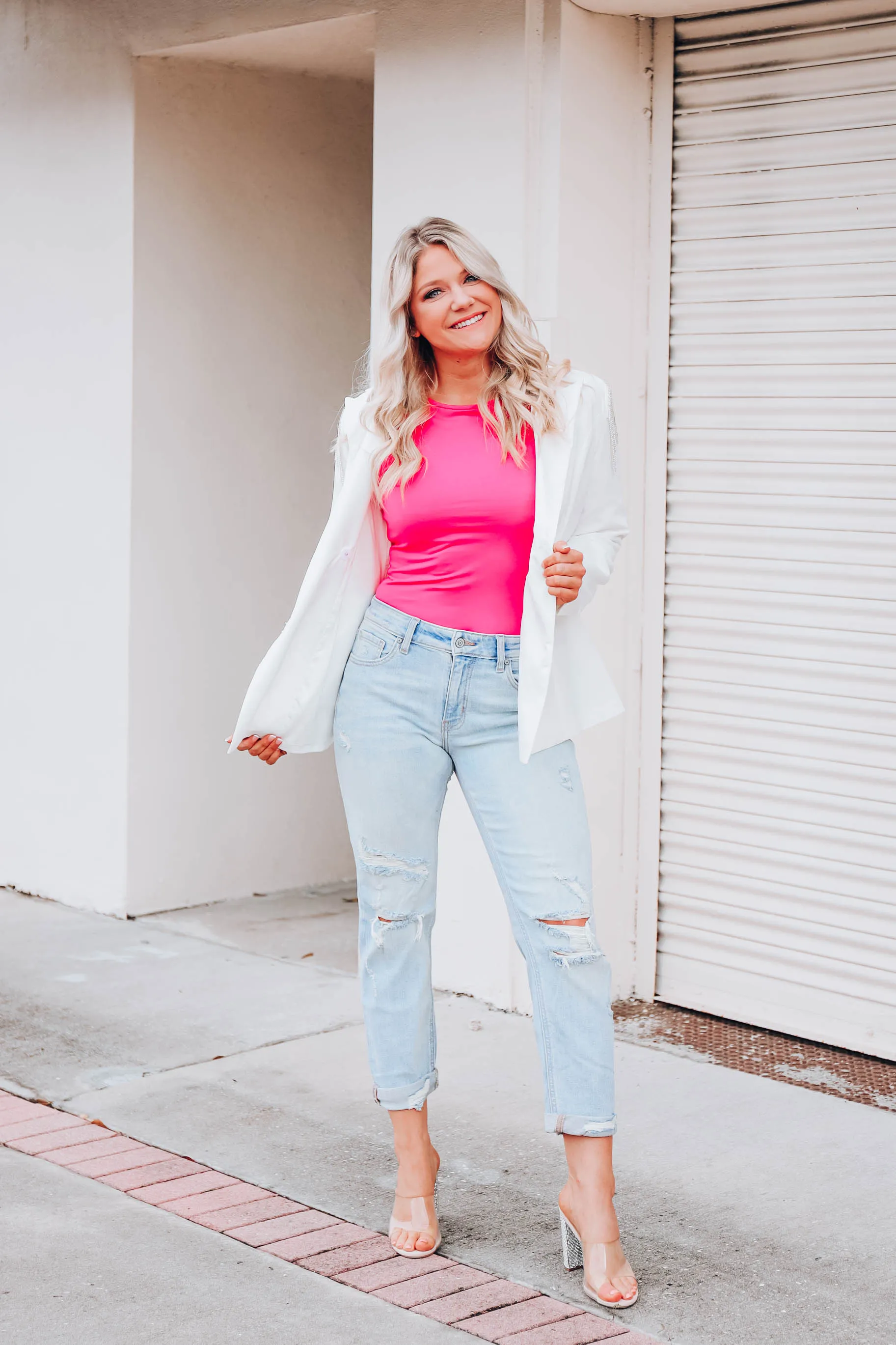 Rhinestone Fringed Blazer - White
